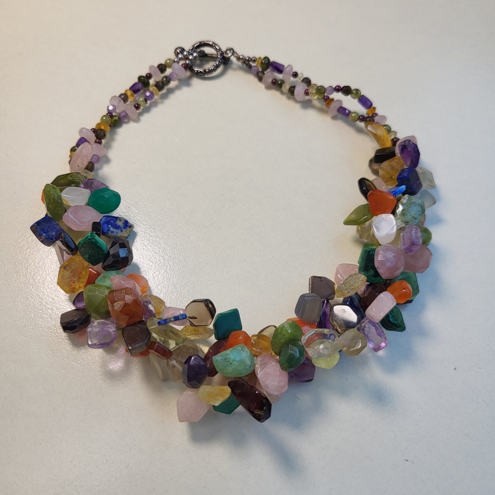 Artisan Gemstone Statement Necklace Multicolo Boho Cluster